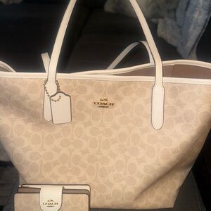 COPY - Coach Cream Signature Tote with Gold Accents
